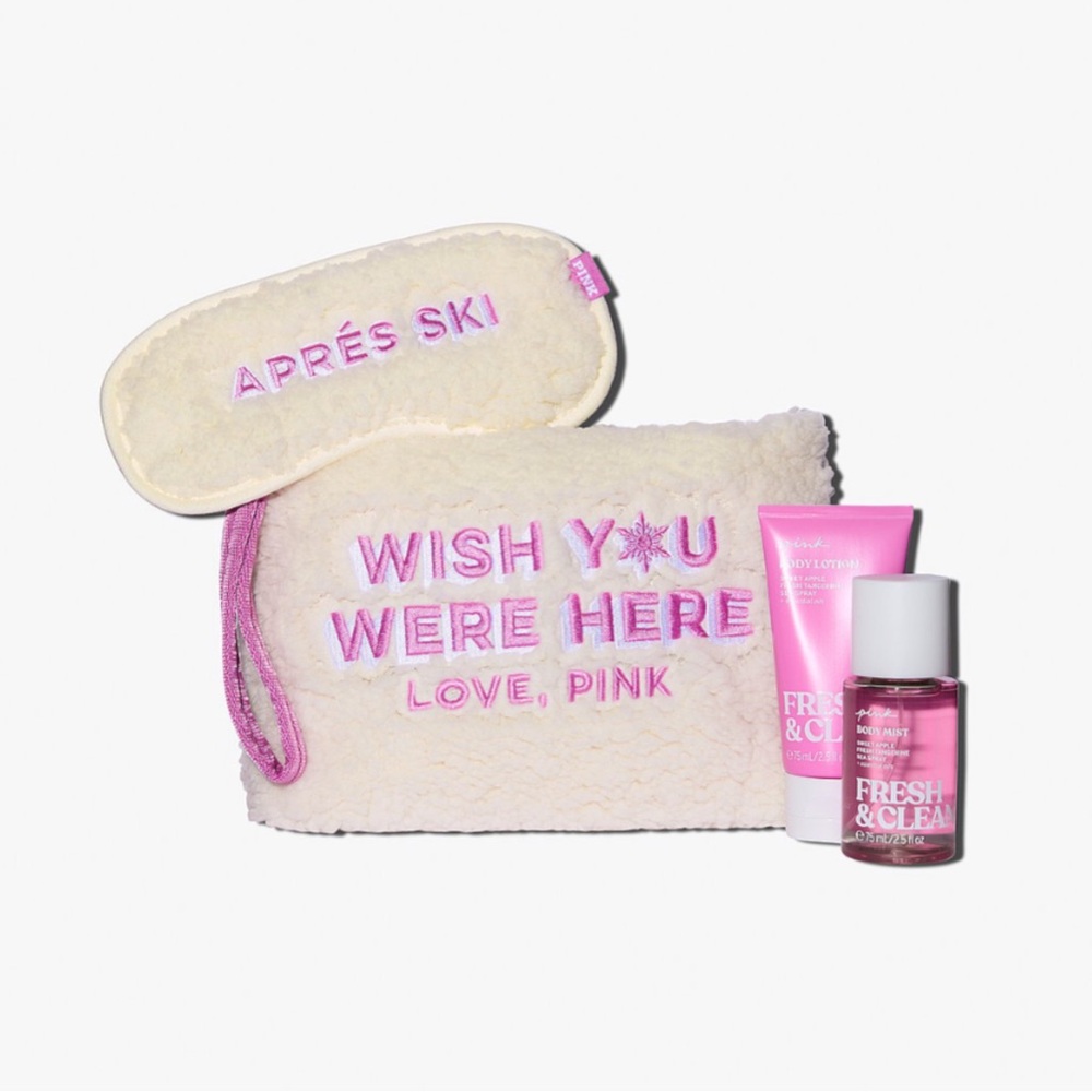 PINK Fresh & Clean 4 Piece Travel Set with Eye Mask and Skincare
